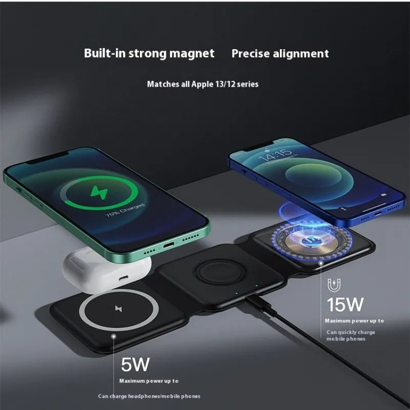 Soporte plegable magnético para celular con carga inalámbrica 3 en 1