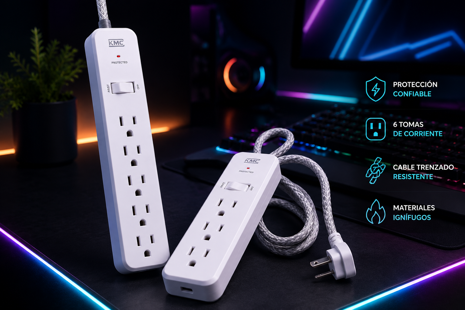 Regleta Eléctrica de 6 Tomas con Protección y Cable Reforzado