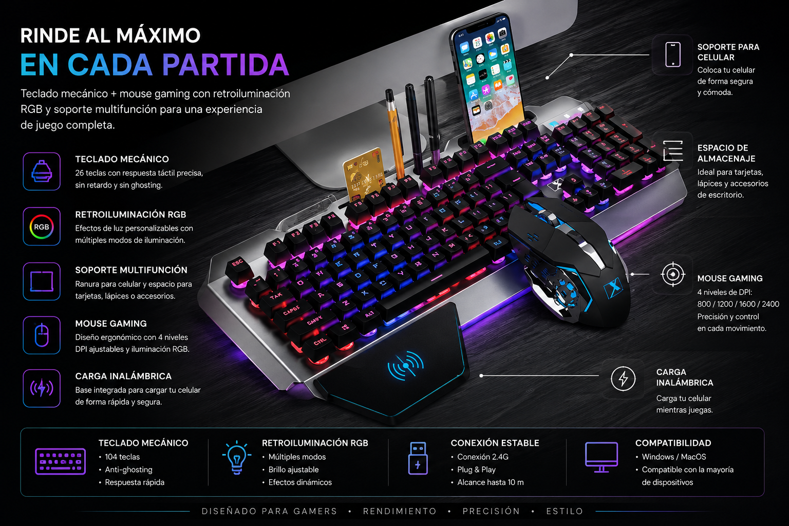 Teclado Mecánico Ergonómico con Retroiluminación RGB