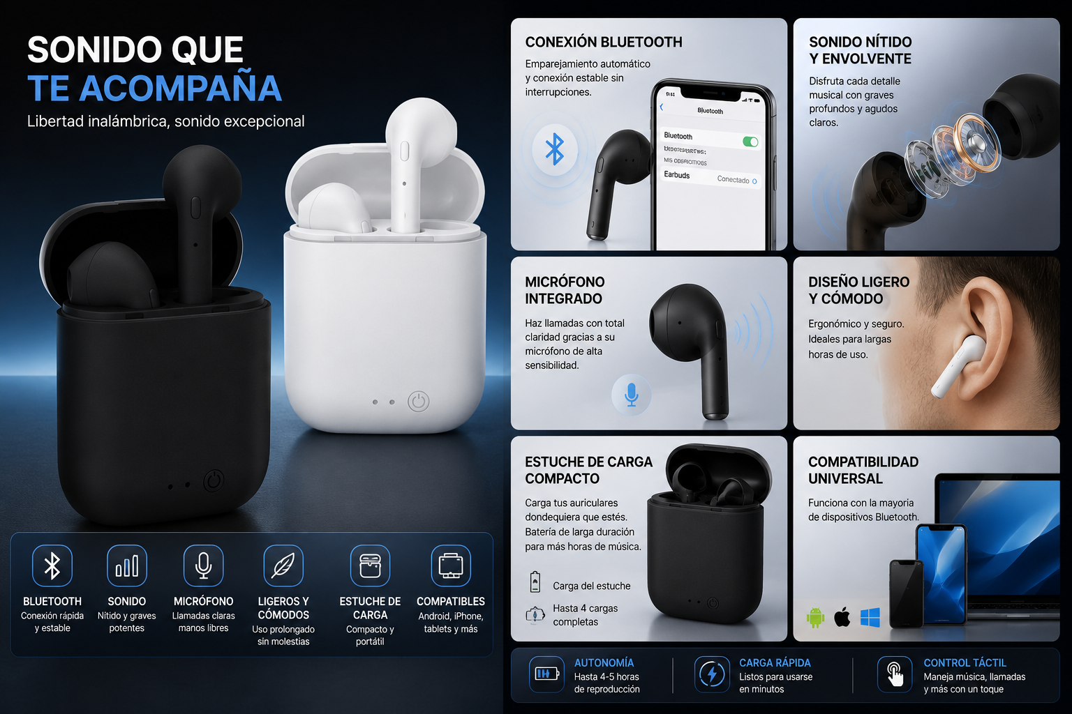 Audífonos A2 TWS Táctiles Bluetooth